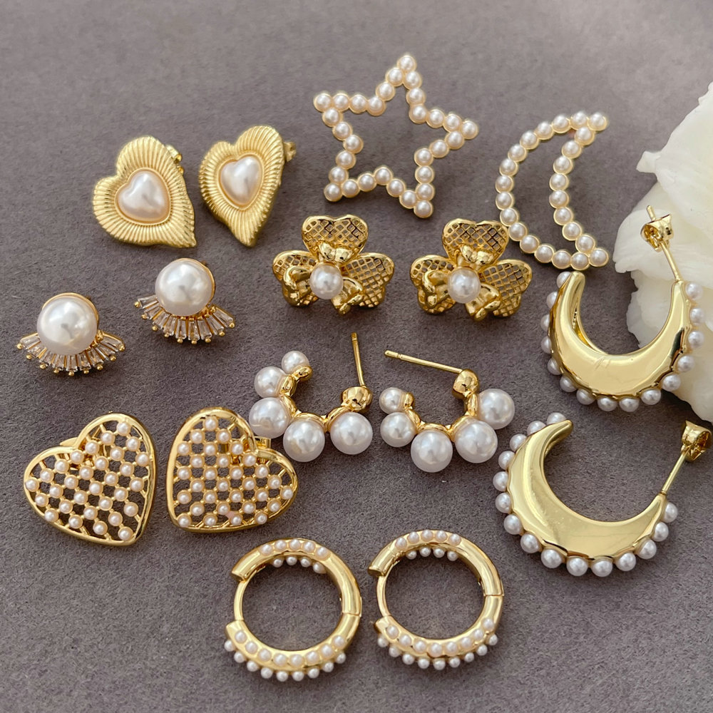 Pearl heart star moon earrings