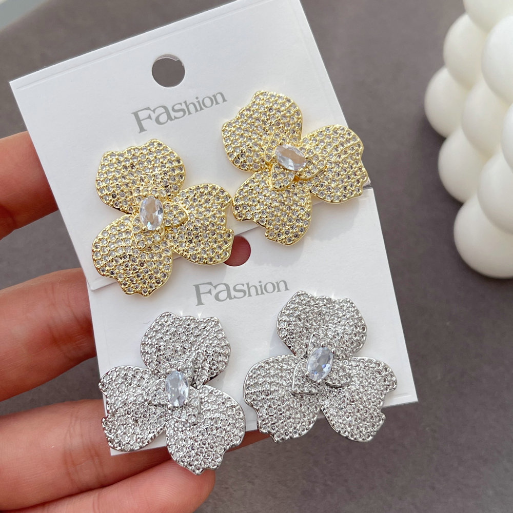 Pave zircon clover earrings