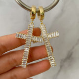 Pave zircon cross pendant earrings
