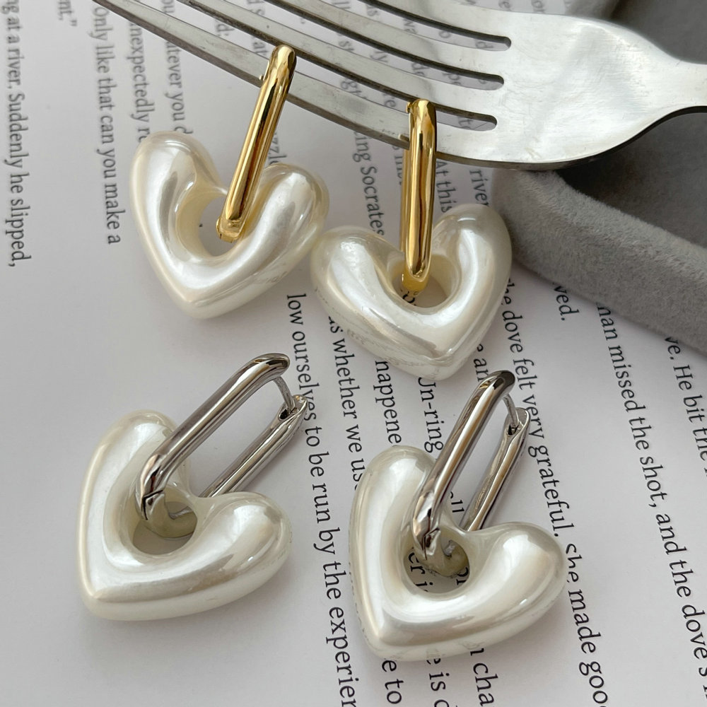 Pearl heart charm earrings