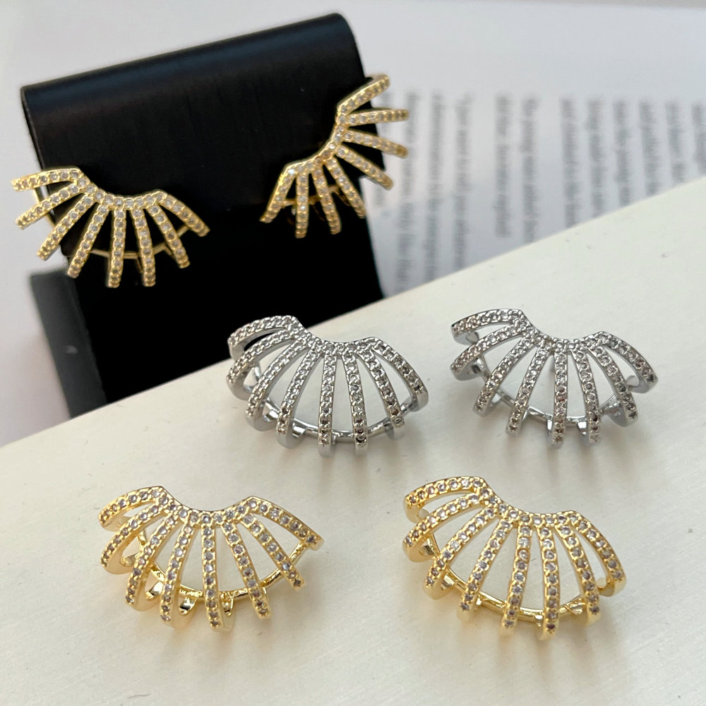 Pave zircon fan earrings
