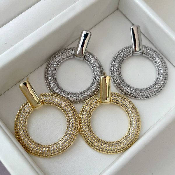 Pave zircon round shape earrings