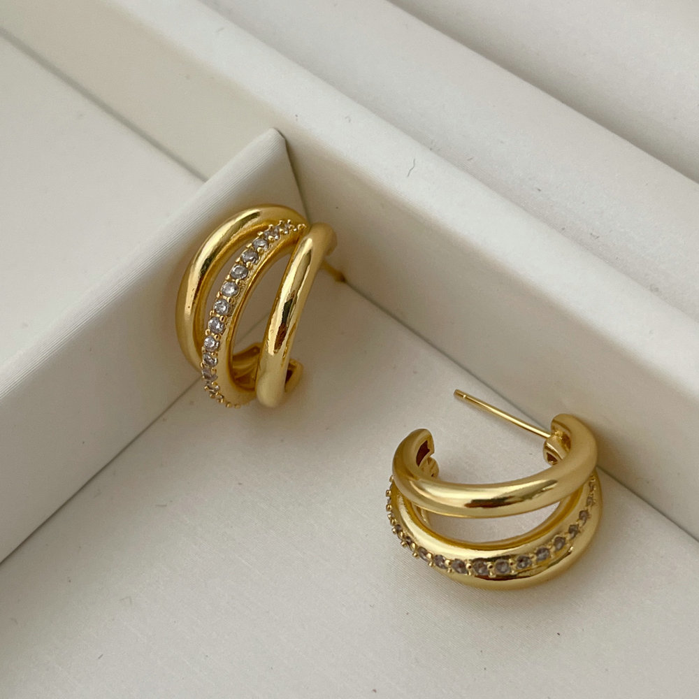 Pave zircon fan earrings