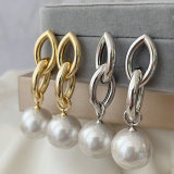 Metal chain pearl drop earrings