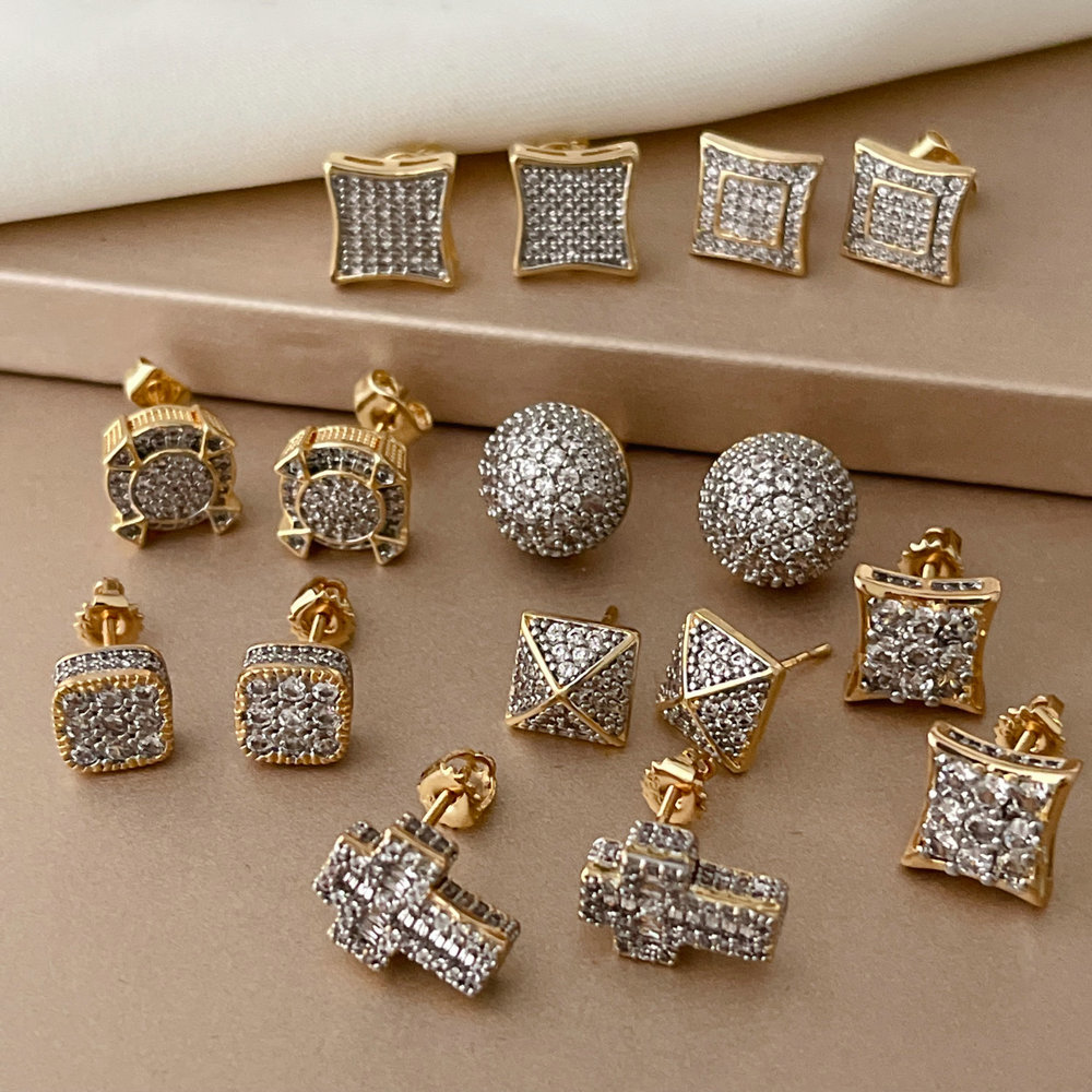 Pave zircon two tone earrings