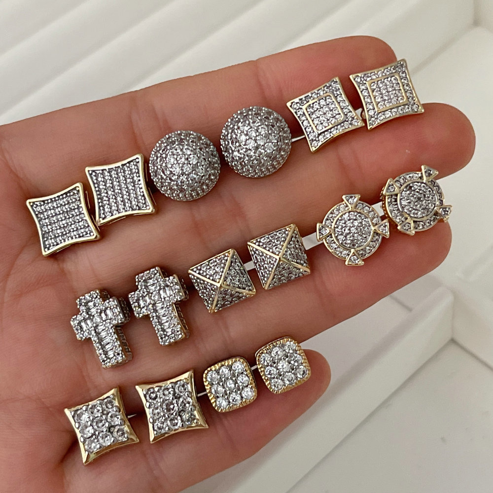 Pave zircon two tone earrings