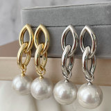 Metal chain pearl drop earrings