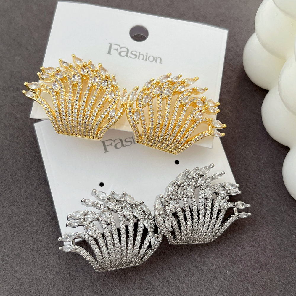 Pave zircon fan earrings