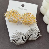 Pave zircon fan earrings