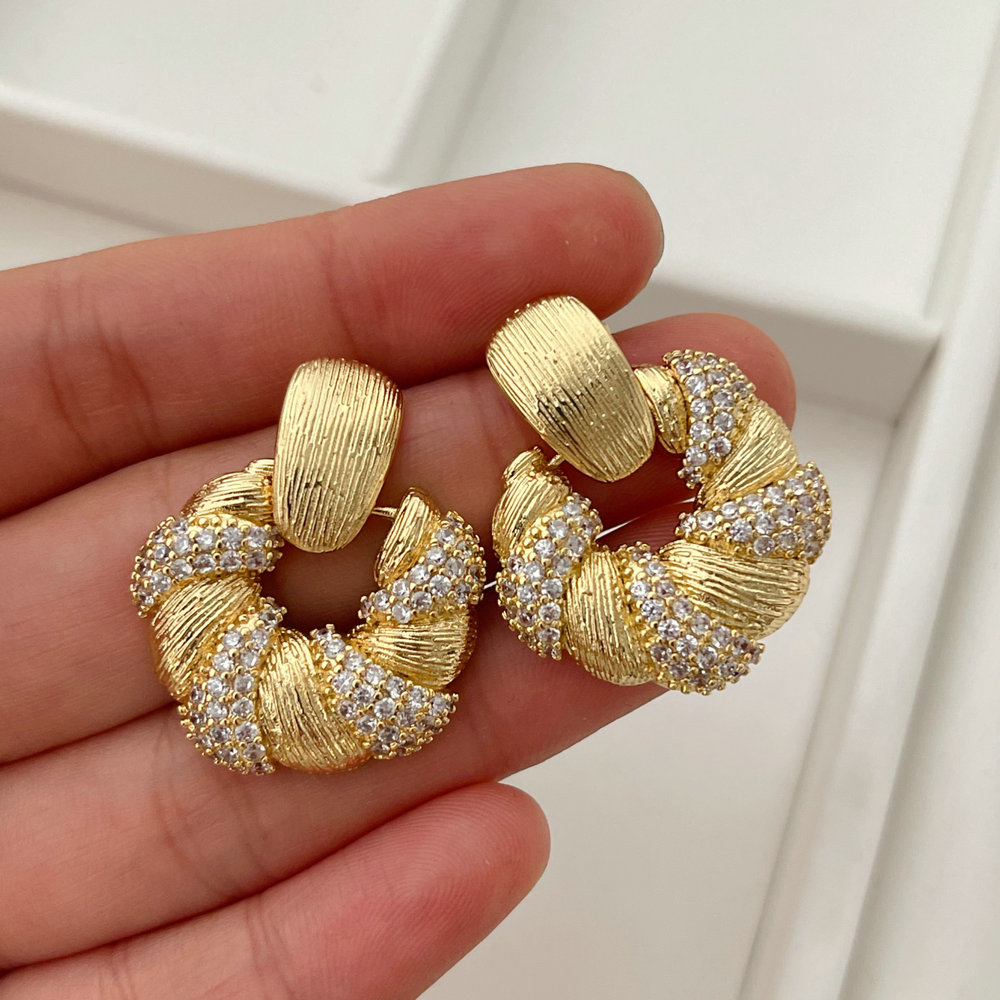 Pave flower earrings