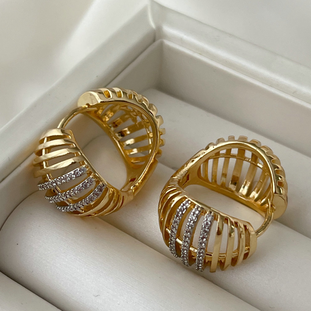 Pave zircon two tone water drop earrings