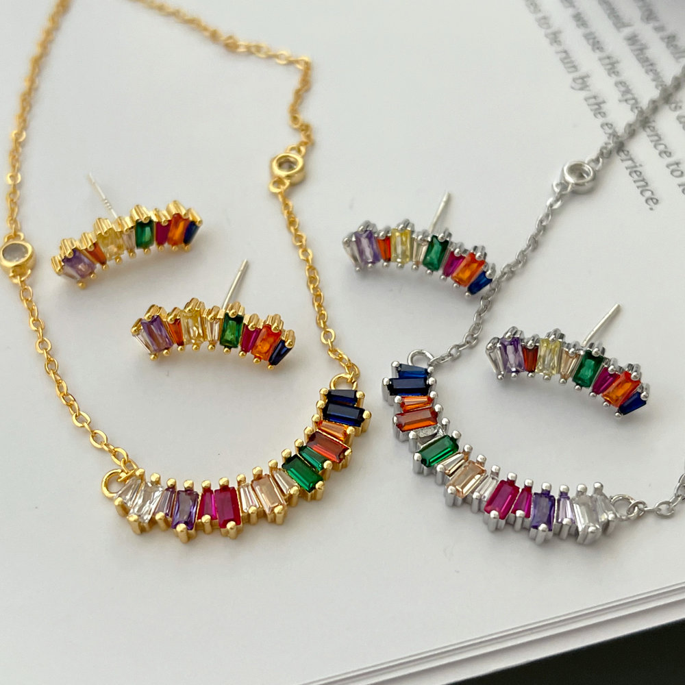 Pave zircon colorful set jewelry
