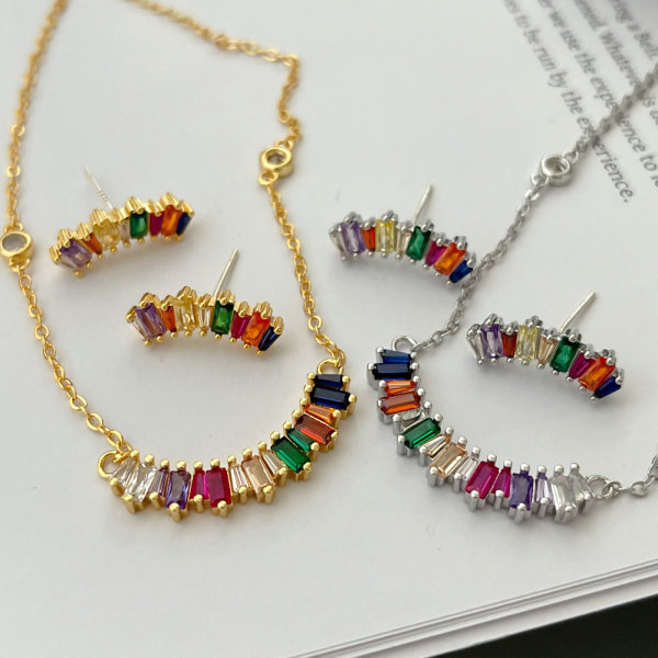 Pave zircon colorful set jewelry