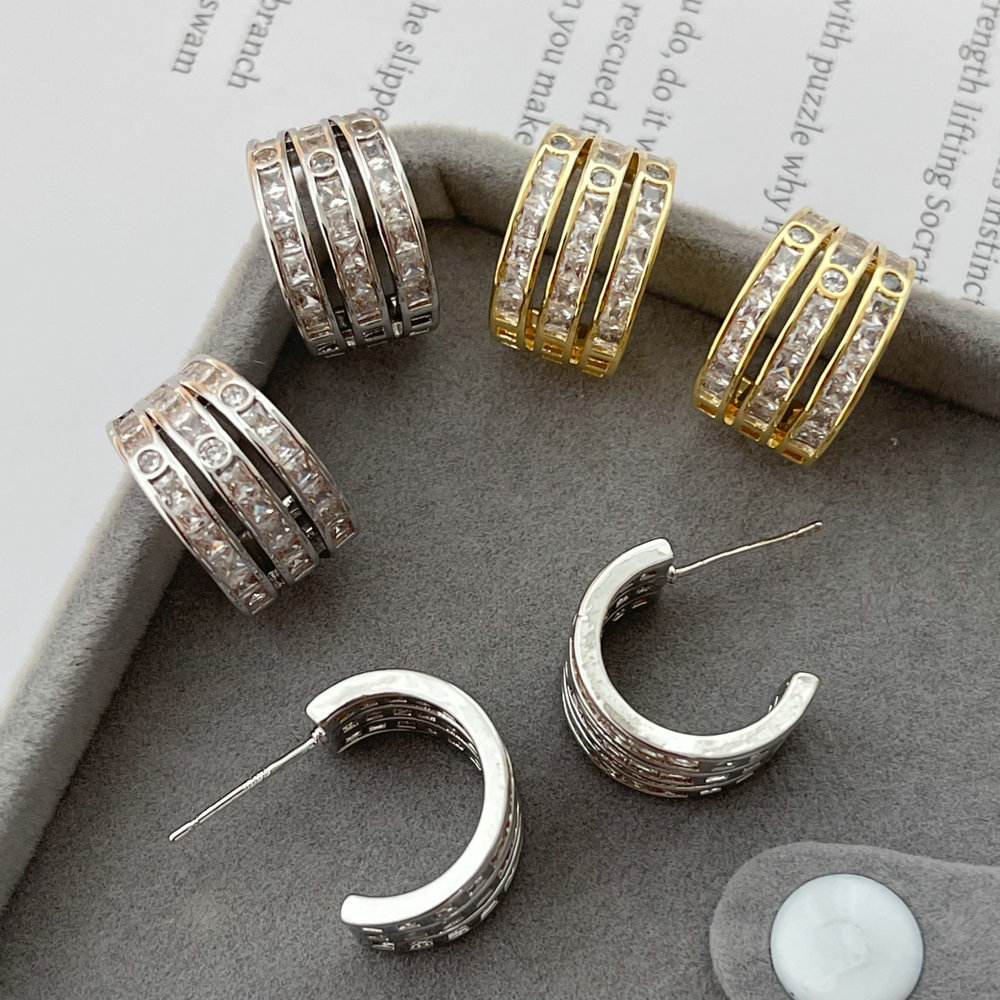 Pearl zircon fan earrings