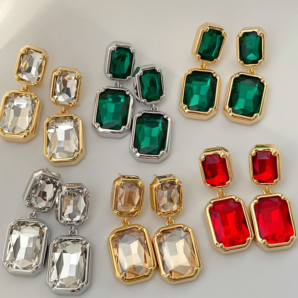 Crystal square charm earrings