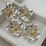 Metal two tone flower earrings