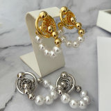 Pearl circle drop earrings