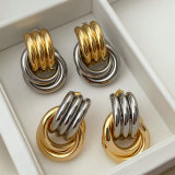 Metal two tone circle earrings