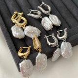 Fresh water square pearl earrings