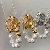 Pearl circle drop earrings
