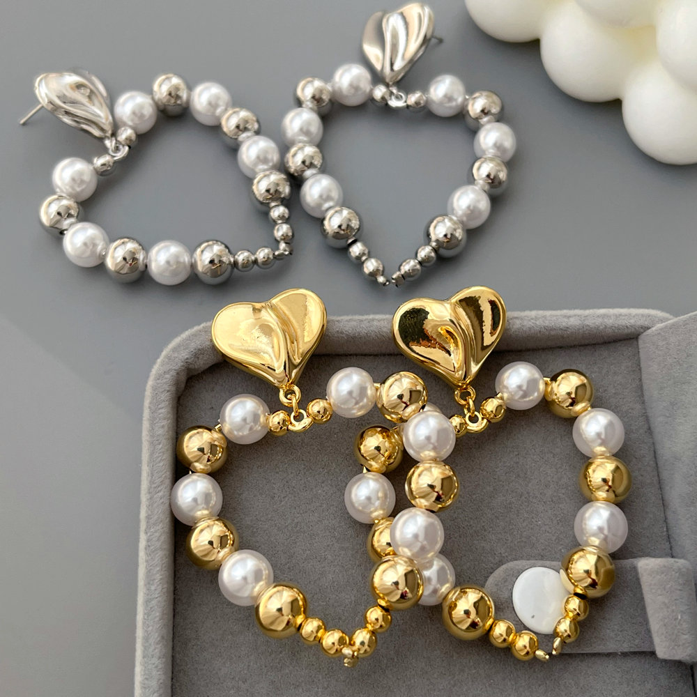 Pearl heart charm earrings
