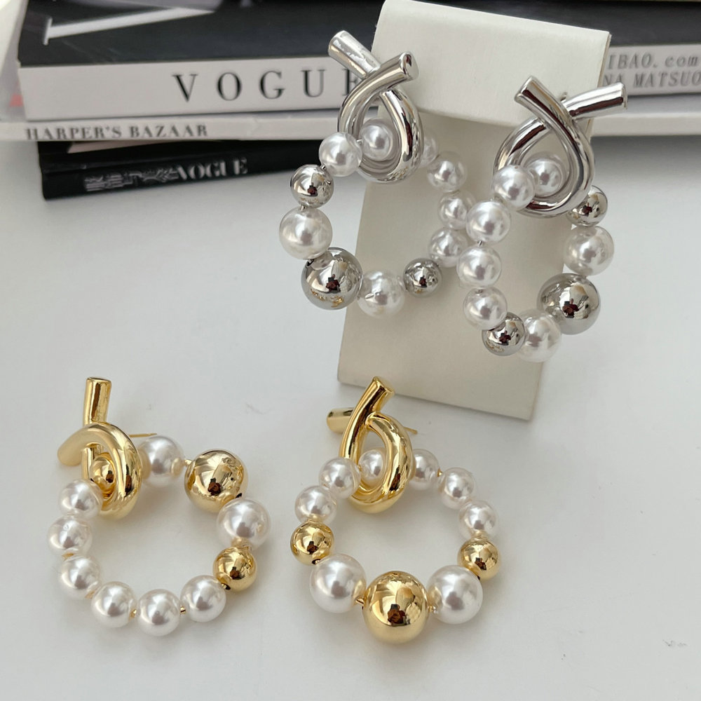 Cross pearl drop earrings