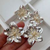Metal two tone flower earrings