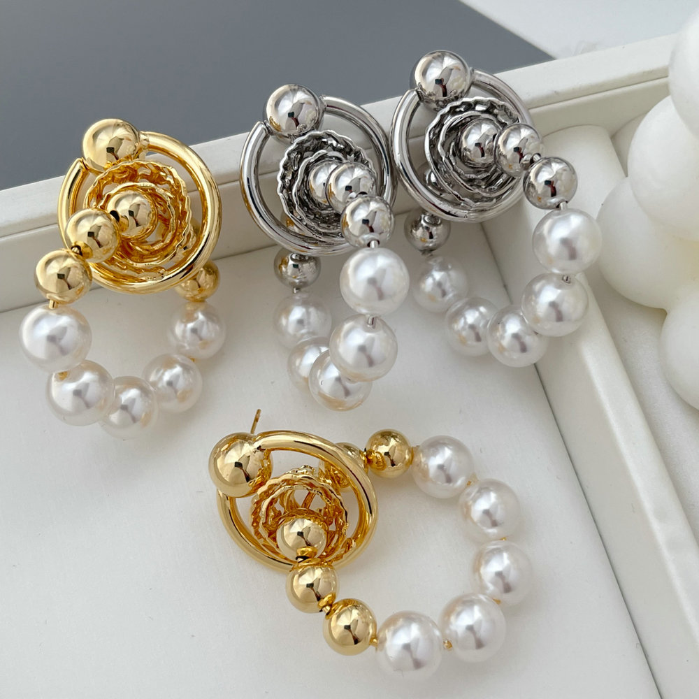 Pearl circle drop earrings