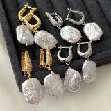 Fresh water square pearl earrings