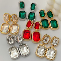 Crystal square charm earrings