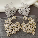 Pave zircon leaf earrings