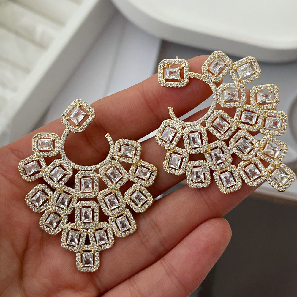 Pave zircon leaf earrings