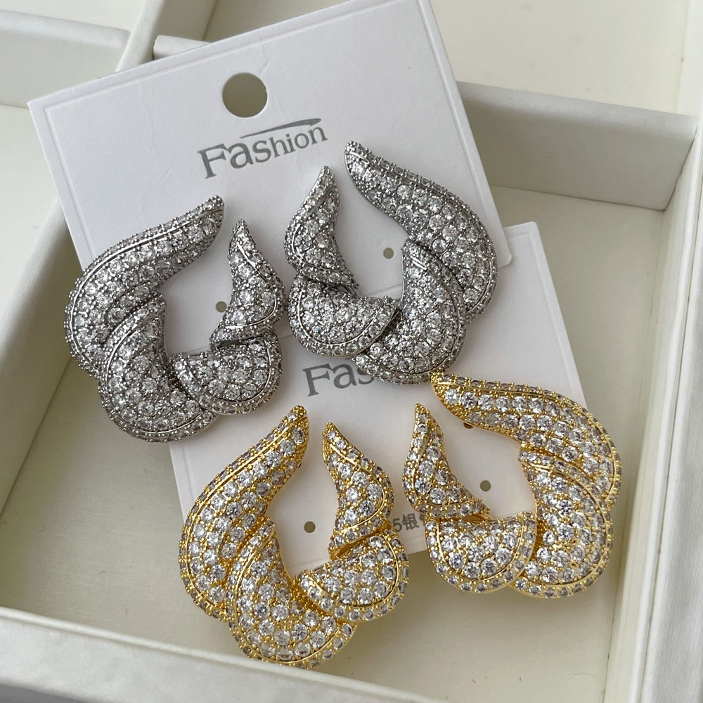Pave zircon leaf earrings