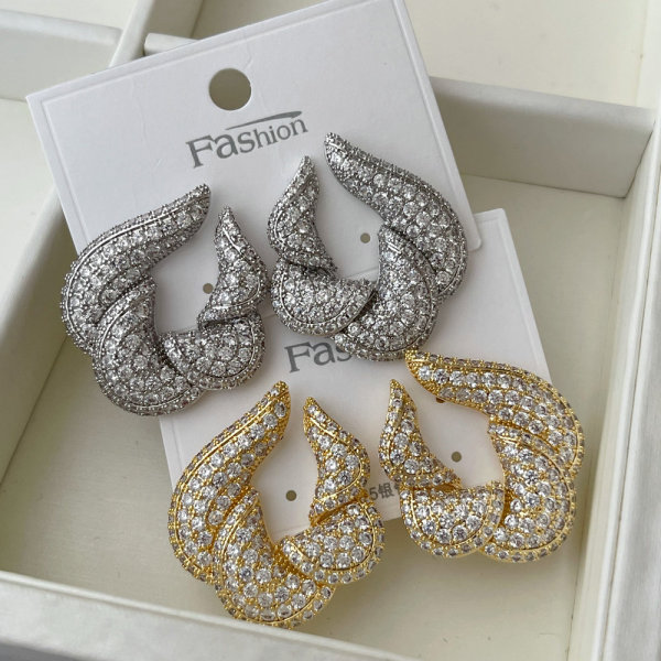 Pave zircon leaf earrings