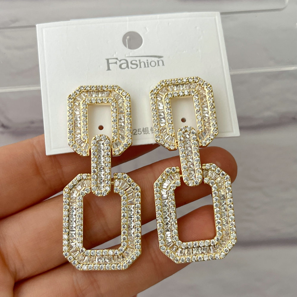 Pave zircon square earrings
