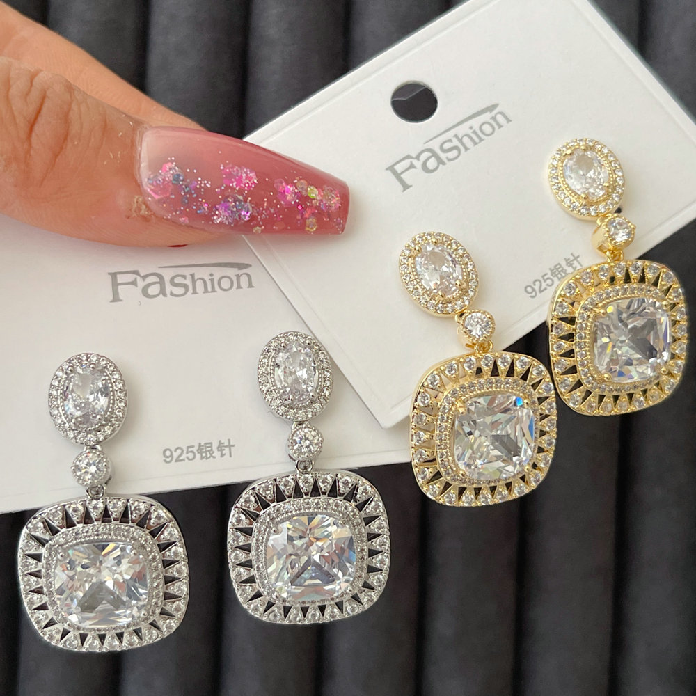 Pave zircon square earrings