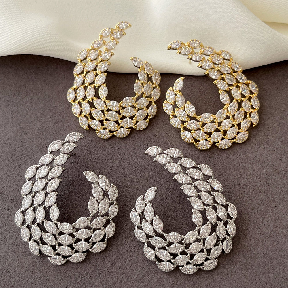 Pave zircon leaf earrings