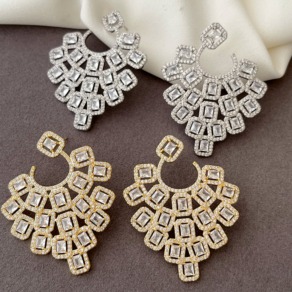 Pave zircon leaf earrings