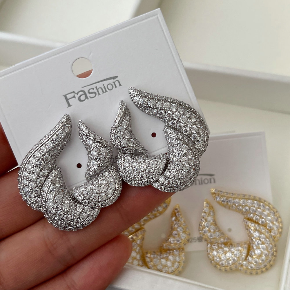 Pave zircon leaf earrings