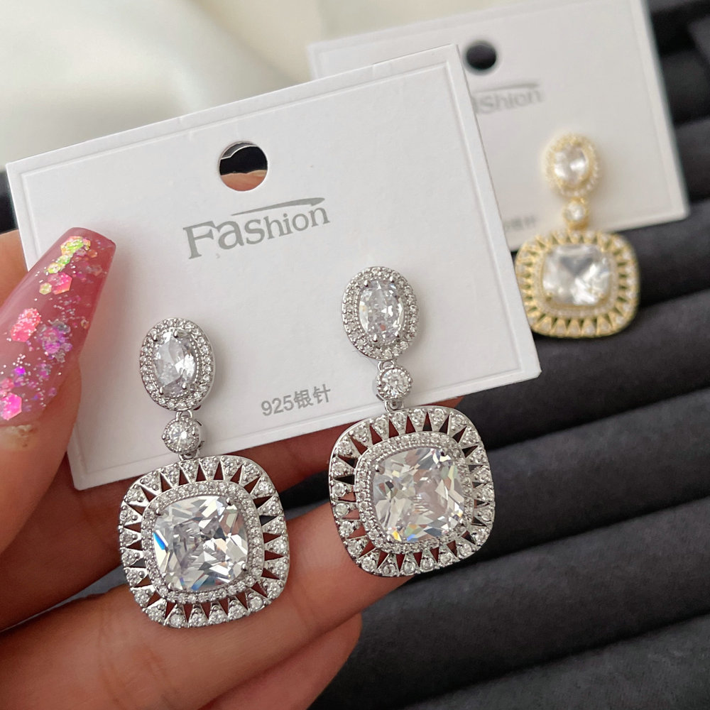 Pave zircon square earrings