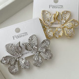 Pave zircon flower earrings