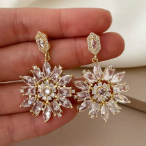 Pave zircon flower earrings