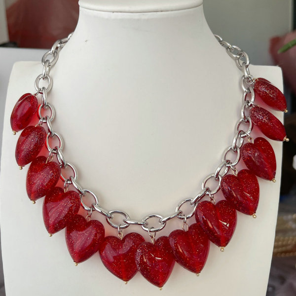 Red heart charm necklace