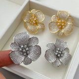 Pave zircon chunky flower earrings