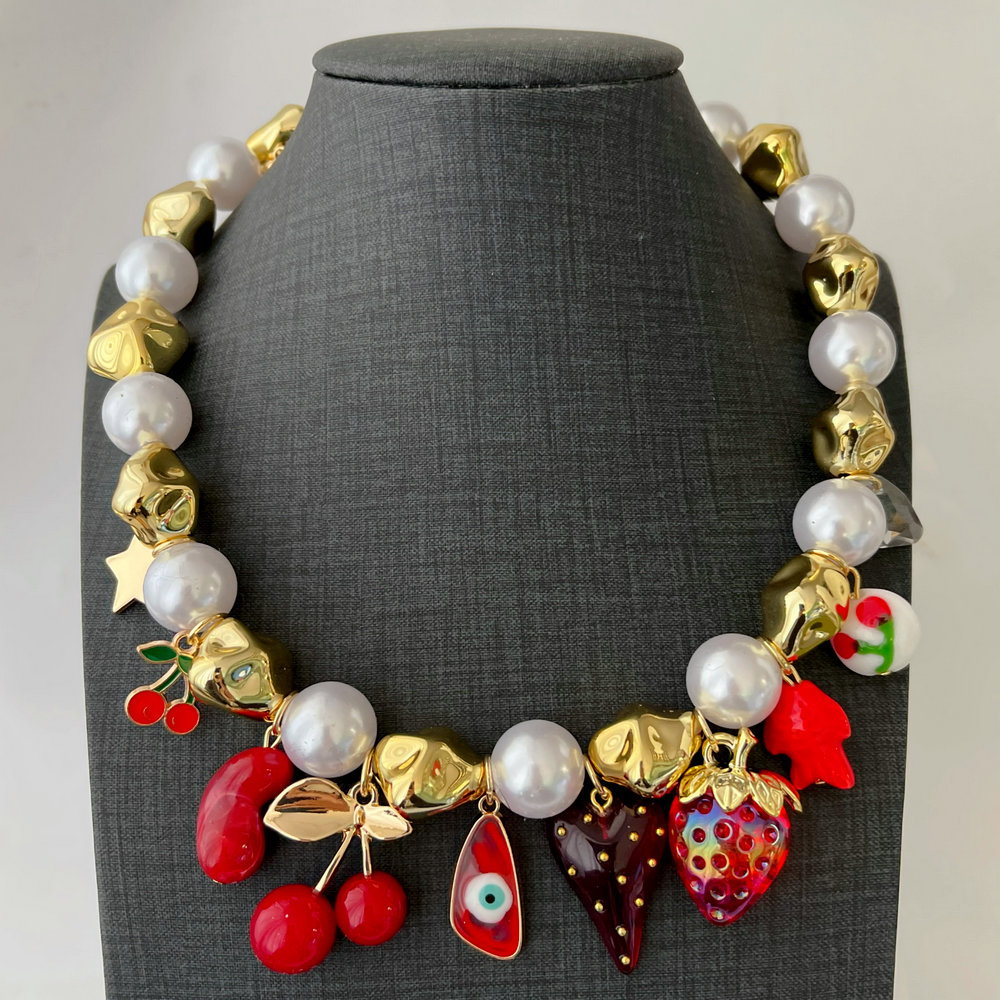 Cherry charm bead necklace