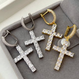 Pave zircon cross pendant earrings