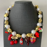 Cherry charm bead necklace