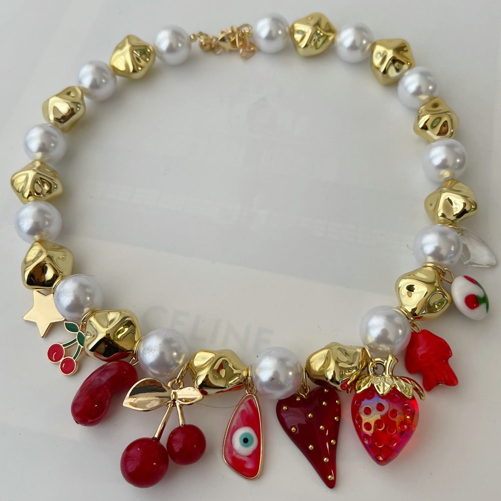 Cherry charm bead necklace