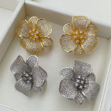 Pave zircon chunky flower earrings