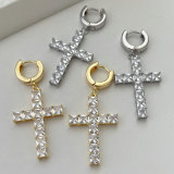 Pave zircon cross pendant earrings